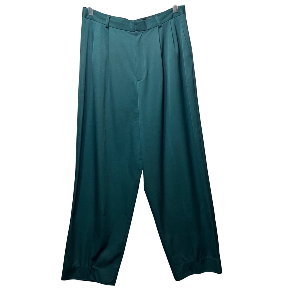 Vintage Classiques Entier Wool Wide Leg Dress Pants Pleated Front Green Size 14